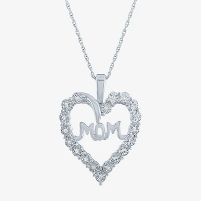 Yes, Please! "Mom" Womens 1/10 CT. T.W. Natural White Diamond Sterling Silver Heart 18 Inch Pendant Necklace