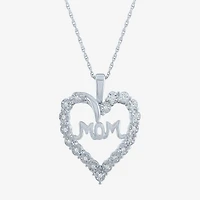 Yes, Please! "Mom" Womens 1/10 CT. T.W. Natural White Diamond Sterling Silver Heart 18 Inch Pendant Necklace