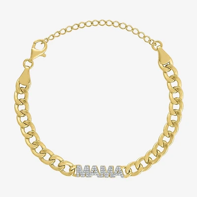 Diamond Addiction "Mama" Womens 14K Gold Over Silver 8 Inch Cuban Chain Bracelet