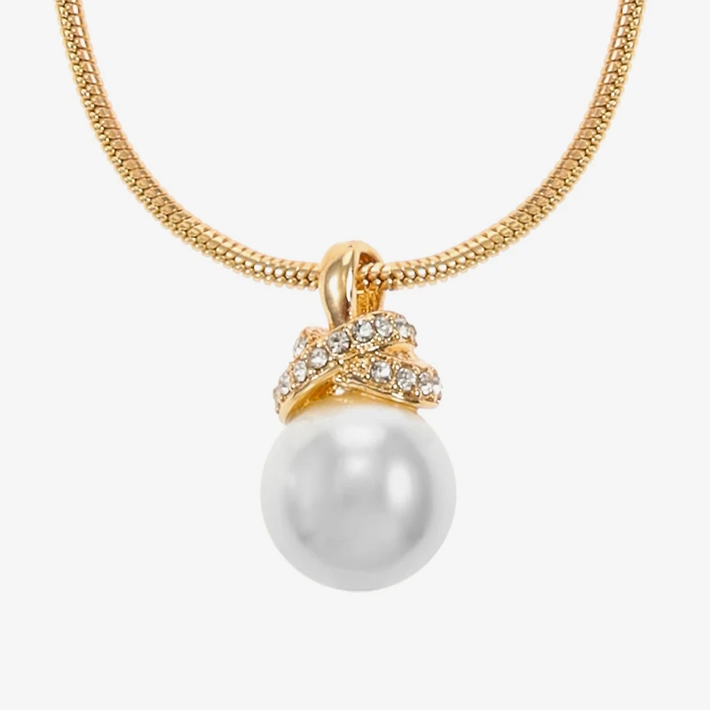 Monet Jewelry Gold Tone Womens Glass Simulated Pearl Knot 17 Inch Pendant Necklace