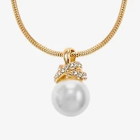 Monet Jewelry Gold Tone Womens Glass Simulated Pearl Knot 17 Inch Pendant Necklace