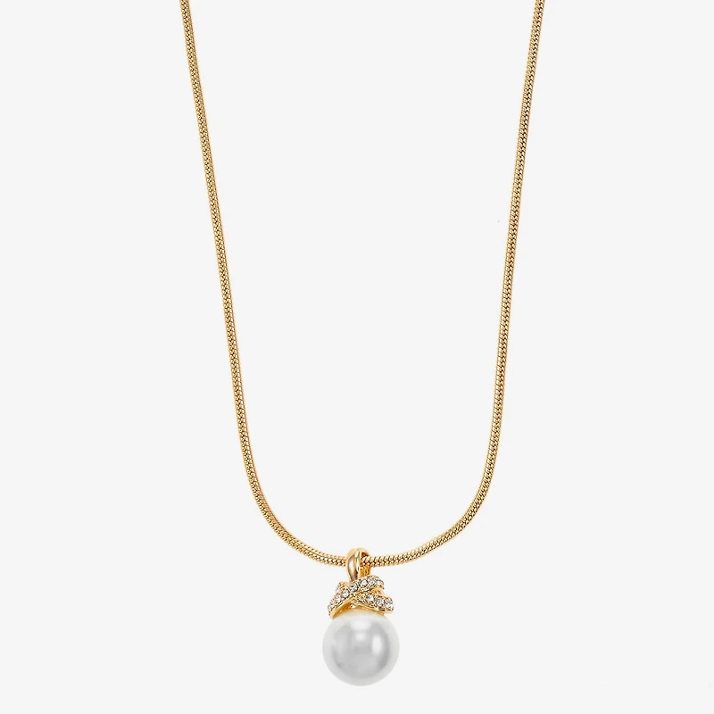 Monet Jewelry Gold Tone Womens Glass Simulated Pearl Knot 17 Inch Pendant Necklace