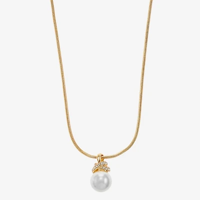 Monet Jewelry Gold Tone Womens Glass Simulated Pearl Knot 17 Inch Pendant Necklace