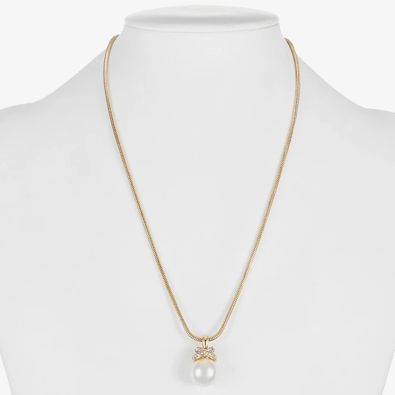 Monet Jewelry Gold Tone Womens Glass Simulated Pearl Knot 17 Inch Pendant Necklace