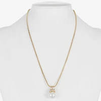 Monet Jewelry Gold Tone Womens Glass Simulated Pearl Knot 17 Inch Pendant Necklace