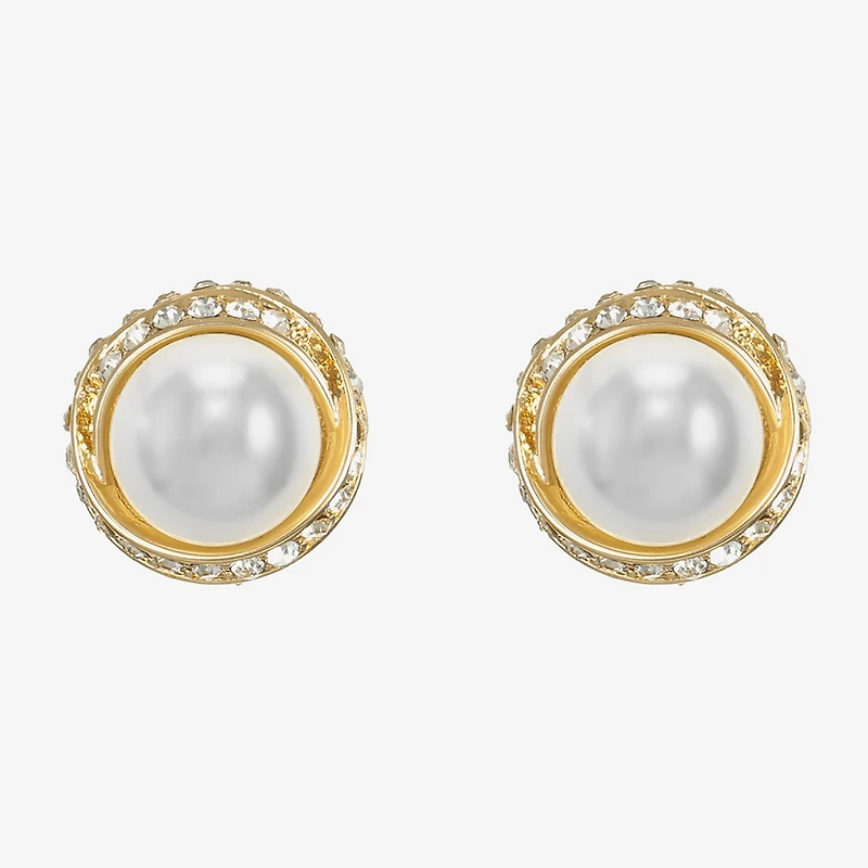 Monet Jewelry Gold Tone Glass Simulated Pearl 12.5mm Knot Stud Earrings