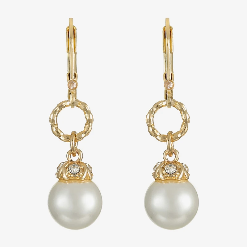 Monet Jewelry Gold Tone Womens Glass Simulated Pearl Drop Earrings