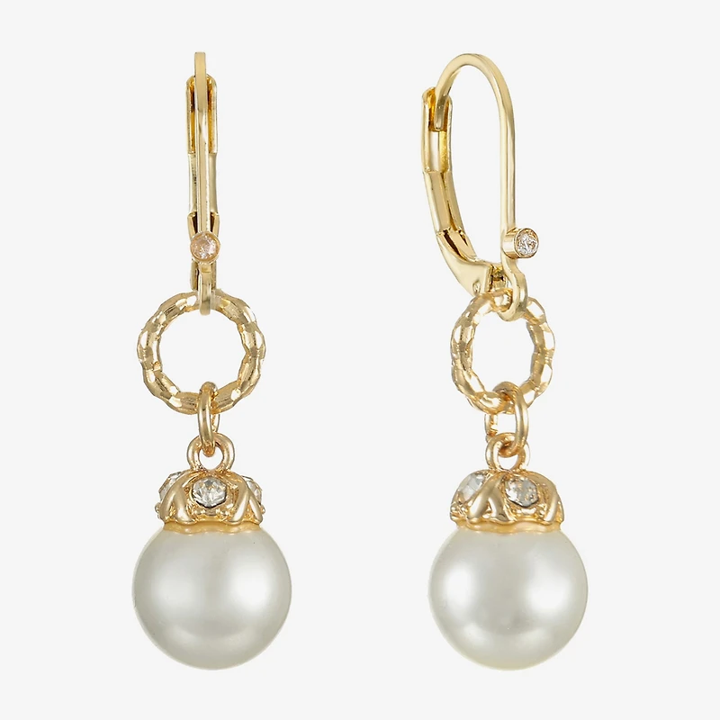 Monet Jewelry Gold Tone Womens Glass Simulated Pearl Drop Earrings
