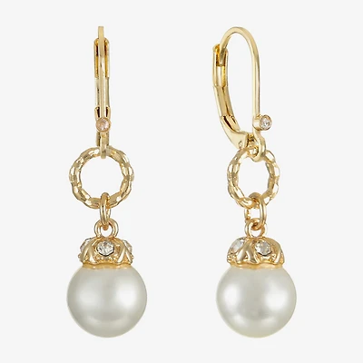 Monet Jewelry Gold Tone Womens Glass Simulated Pearl Drop Earrings