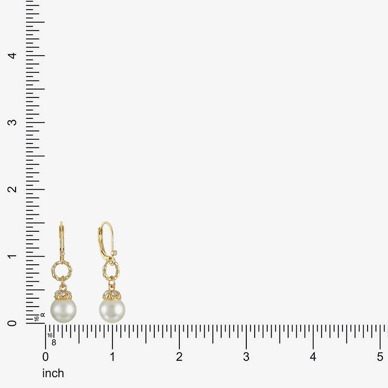 Monet Jewelry Gold Tone Womens Glass Simulated Pearl Drop Earrings
