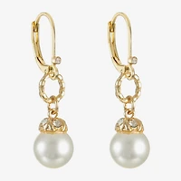 Monet Jewelry Gold Tone Womens Glass Simulated Pearl Drop Earrings