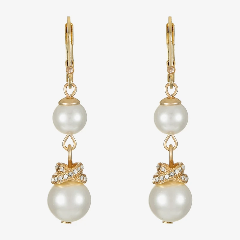 Monet Jewelry Gold Tone Womens Glass Simulated Pearl Knot Drop Earrings