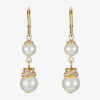 Monet Jewelry Gold Tone Womens Glass Simulated Pearl Knot Drop Earrings