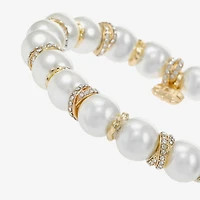 Monet Jewelry Gold Tone Womens Glass Simulated Pearl Knot Stretch Bracelet