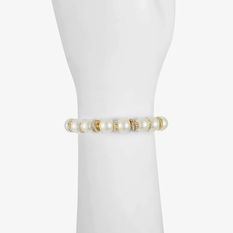Monet Jewelry Gold Tone Womens Glass Simulated Pearl Knot Stretch Bracelet
