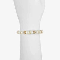 Monet Jewelry Gold Tone Womens Glass Simulated Pearl Knot Stretch Bracelet