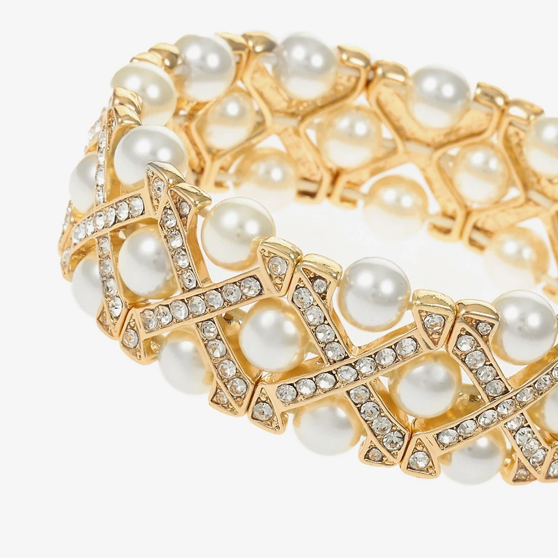 Monet Jewelry Gold Tone Womens Glass Simulated Pearl Stretch Bracelet