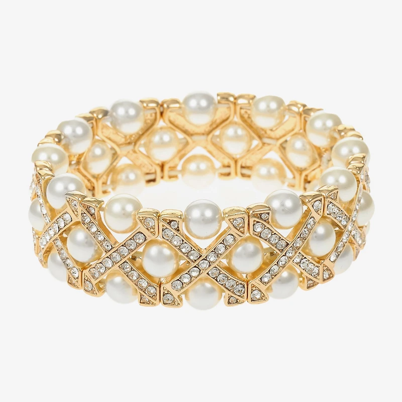 Monet Jewelry Gold Tone Womens Glass Simulated Pearl Stretch Bracelet