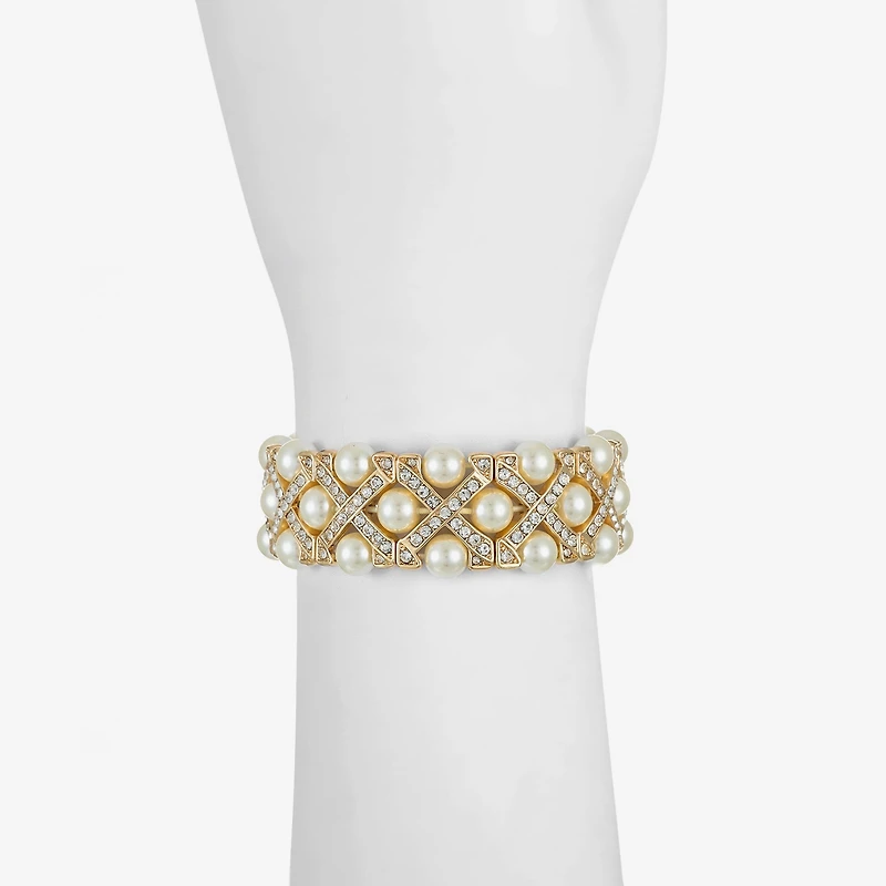 Monet Jewelry Gold Tone Womens Glass Simulated Pearl Stretch Bracelet