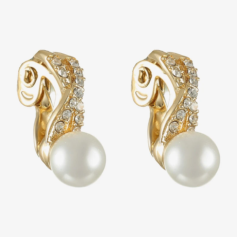 Monet Jewelry Gold Tone Womens Glass Simulated Pearl Knot Clip On Earrings