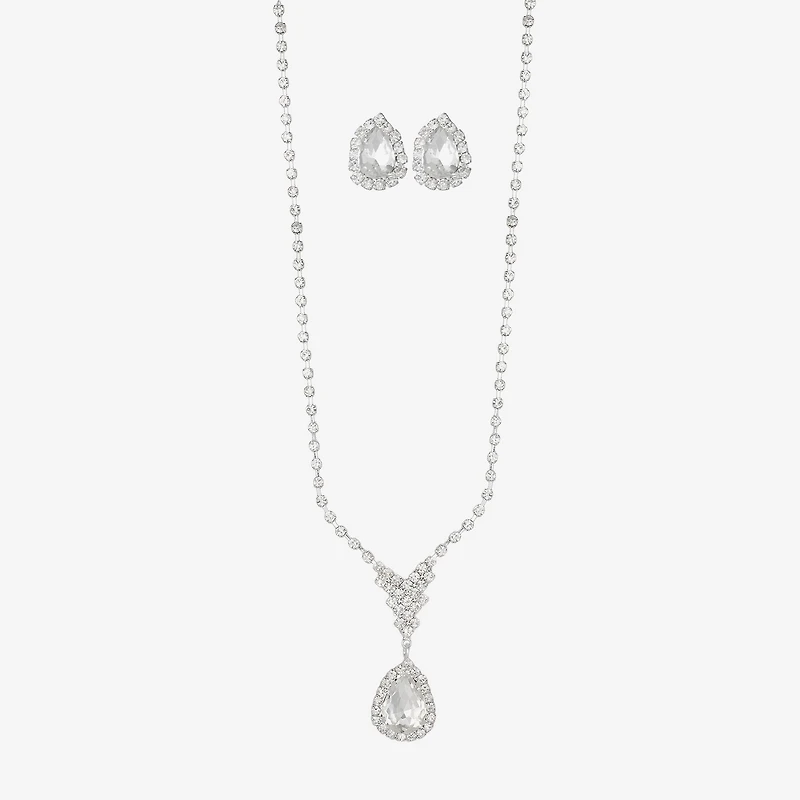 Monet Jewelry Timeless Silver Tone Pendant Necklace & Drop Earrings Womens Glass 2-pc. Jewelry Set
