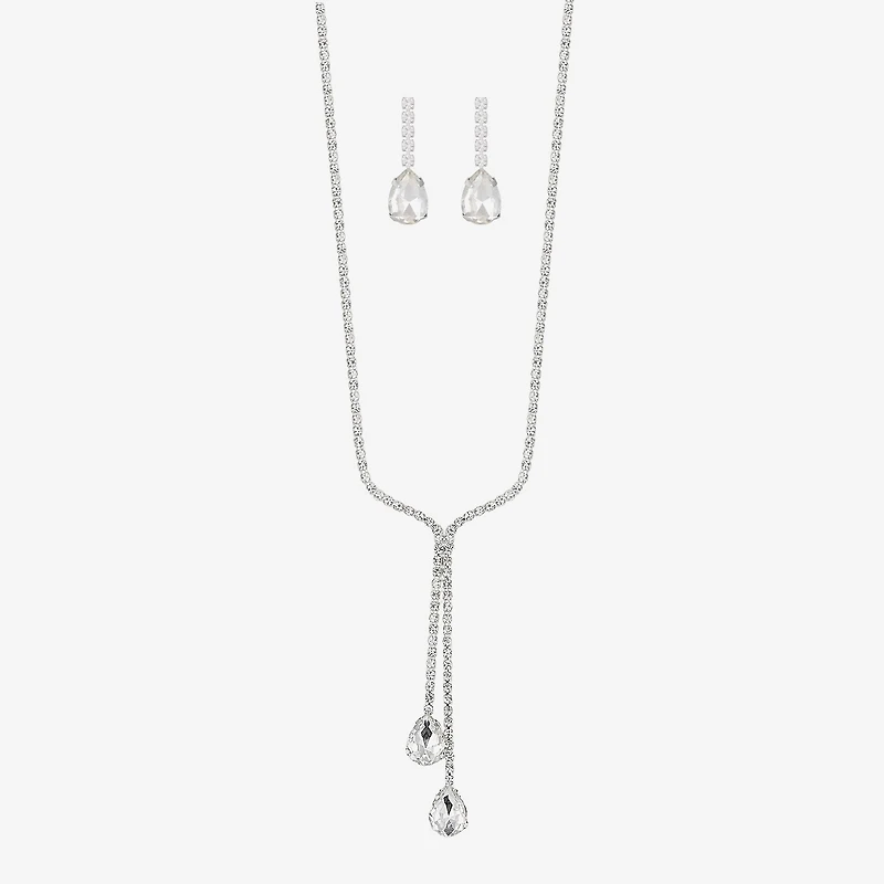 Monet Jewelry Timeless Silver Tone Bolo Necklace & Drop Earrings Womens Glass 2-pc. Jewelry Set