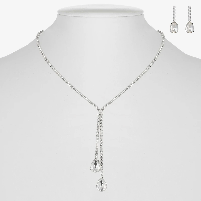 Monet Jewelry Timeless Silver Tone Bolo Necklace & Drop Earrings Womens Glass 2-pc. Jewelry Set