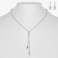 Monet Jewelry Timeless Silver Tone Bolo Necklace & Drop Earrings Womens Glass 2-pc. Jewelry Set