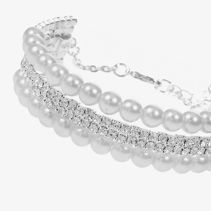 Monet Jewelry Timeless Silver Tone Womens Glass Cuff Bracelet