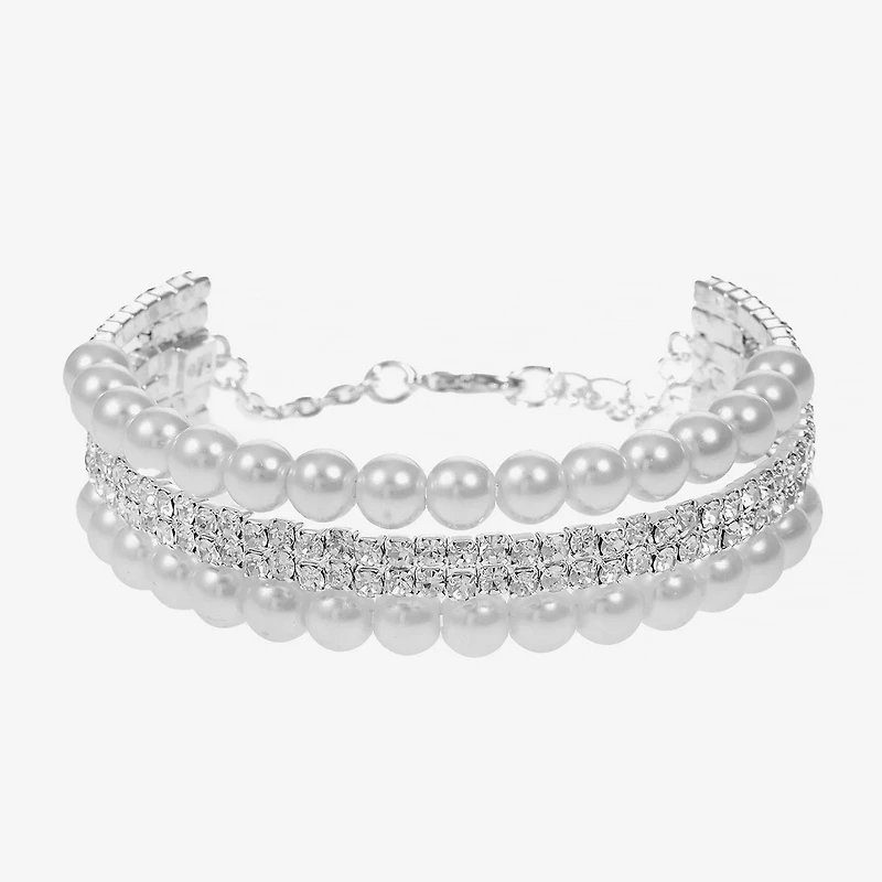 Monet Jewelry Timeless Silver Tone Womens Glass Cuff Bracelet