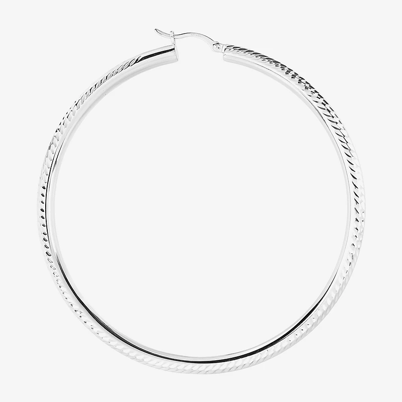 Womens Sterling Silver 65mm Round Hoop Earrings