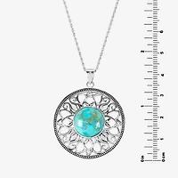 Womens Enhanced Blue Turquoise Sterling Silver Round 18 Inch Pendant Necklace