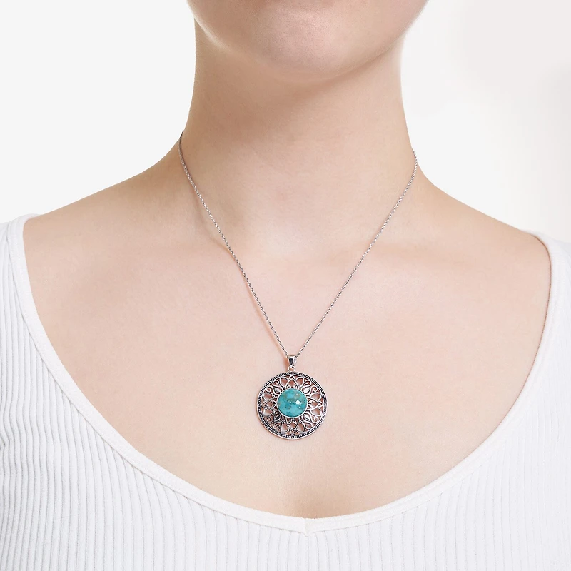 Womens Enhanced Blue Turquoise Sterling Silver Round 18 Inch Pendant Necklace
