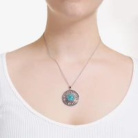 Womens Enhanced Blue Turquoise Sterling Silver Round 18 Inch Pendant Necklace