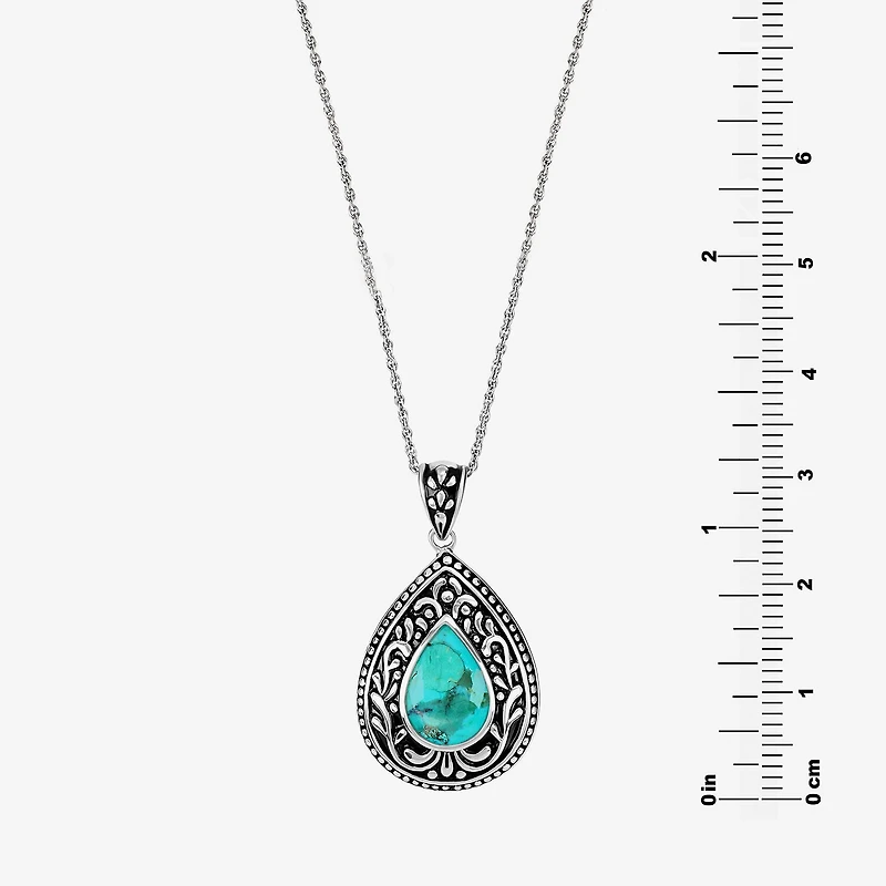 Womens Enhanced Blue Turquoise Sterling Silver Pear 18 Inch Pendant Necklace