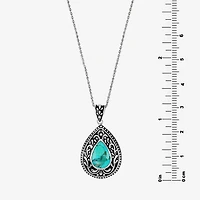 Womens Enhanced Blue Turquoise Sterling Silver Pear 18 Inch Pendant Necklace