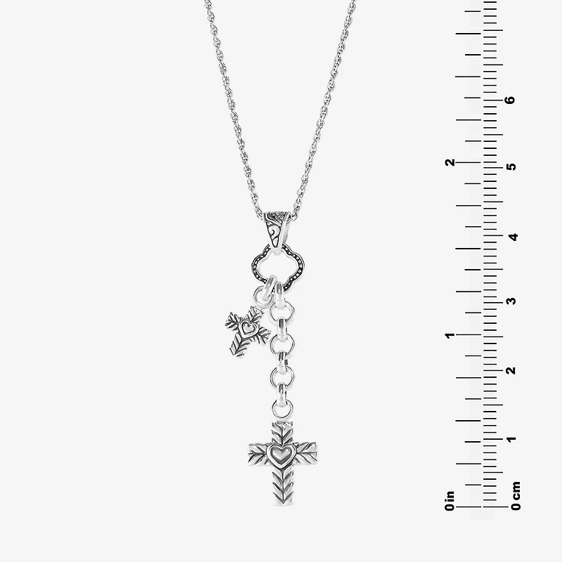 Bali Inspired Womens Enhanced Sterling Silver Cross 18 Inch Pendant Necklace