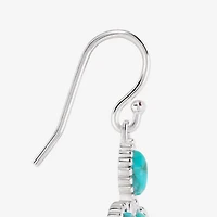 Womens Blue Turquoise Sterling Silver Cross Drop Earrings