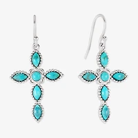 Womens Blue Turquoise Sterling Silver Cross Drop Earrings