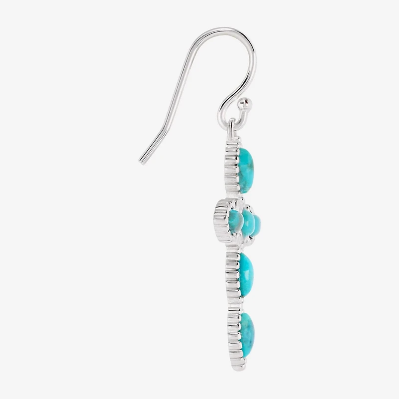 Womens Blue Turquoise Sterling Silver Cross Drop Earrings