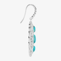 Womens Genuine Blue Turquoise Sterling Silver Oval Drop Earrings