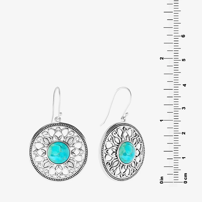 Womens Genuine Blue Turquoise Sterling Silver Round Drop Earrings