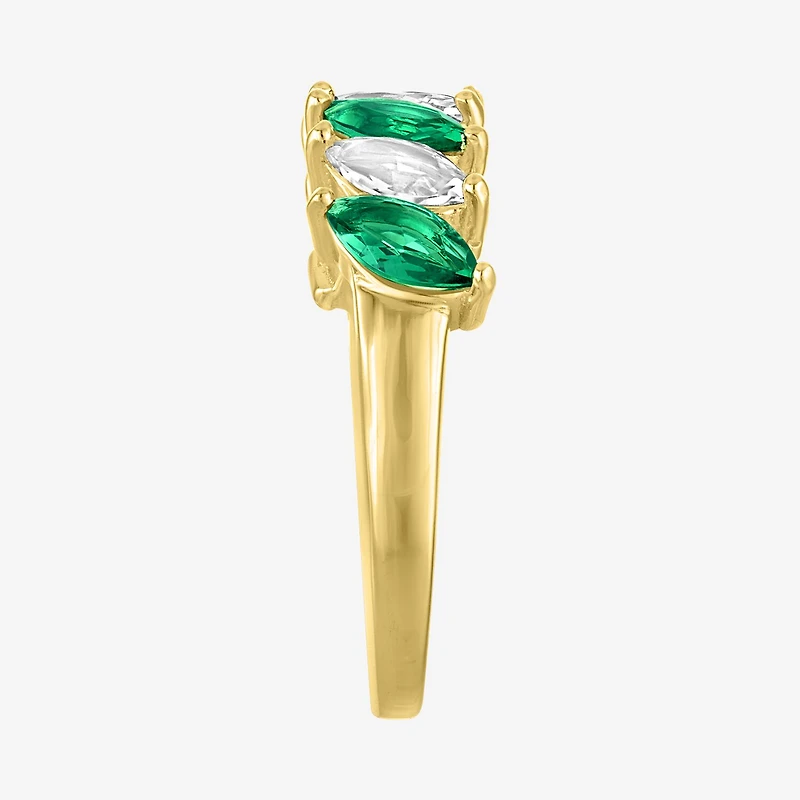 Womens Simulated Green Emerald 14K Gold Over Silver Marquise Band