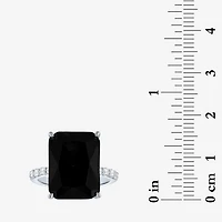 Womens Genuine Black Onyx Sterling Silver Side Stone Cocktail Ring