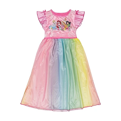 Disney Collection Girls Ariel Cinderella Princess Satin Crew Neck Short Sleeve Nightgown