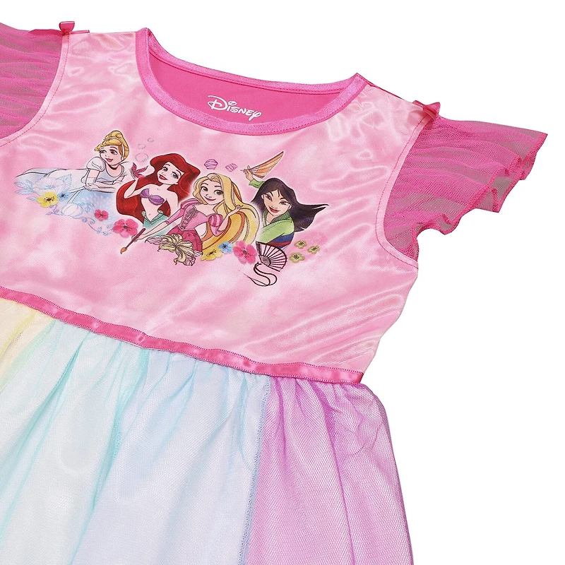 Disney Collection Girls Ariel Cinderella Princess Satin Crew Neck Short Sleeve Nightgown