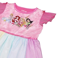 Disney Collection Girls Ariel Cinderella Princess Satin Crew Neck Short Sleeve Nightgown
