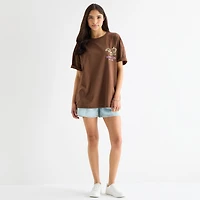 Coffee Club Womens Juniors Crew Neck Short Sleeve Oversized Graphic T-Shirt