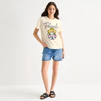 Womens Juniors Crew Neck Short Sleeve Regular Fit Princess Peach Graphic T-Shirt