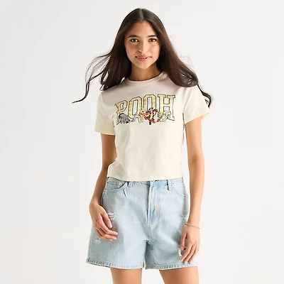 Hundred Acre Woods Baby Tee Womens Juniors Crew Neck Short Sleeve Fitted Winnie The Pooh Graphic T-Shirt